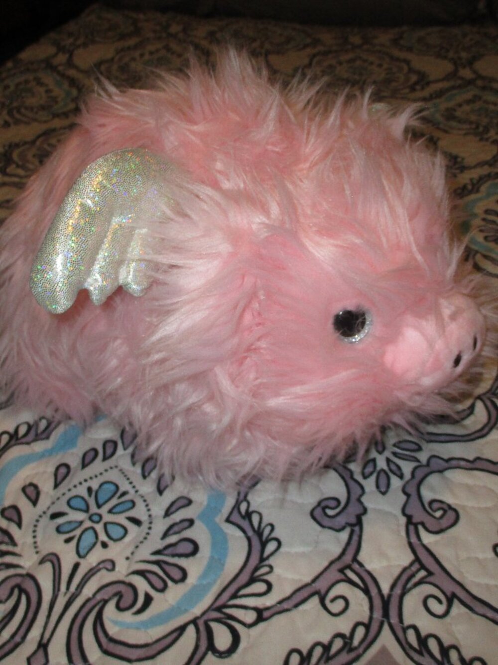 Flying Pink Pig with Silver Wings‎ Fluffy Plush JUSTICE